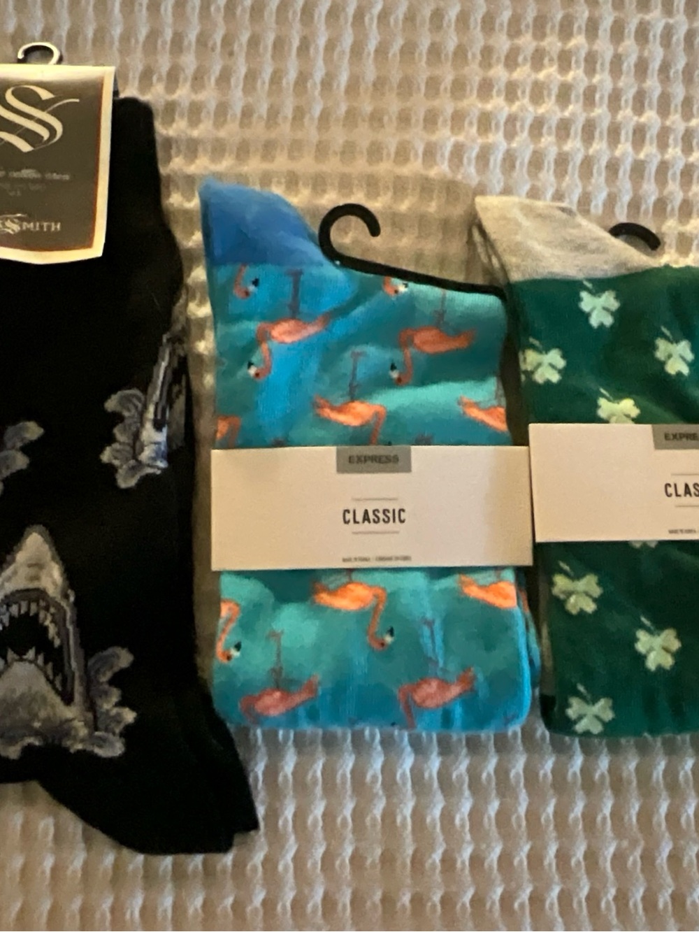 Express Turquoise Crew Socks with Pink Flamingo Print